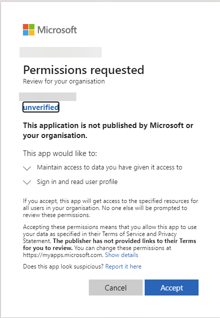 Unverified publisher pop-up message
